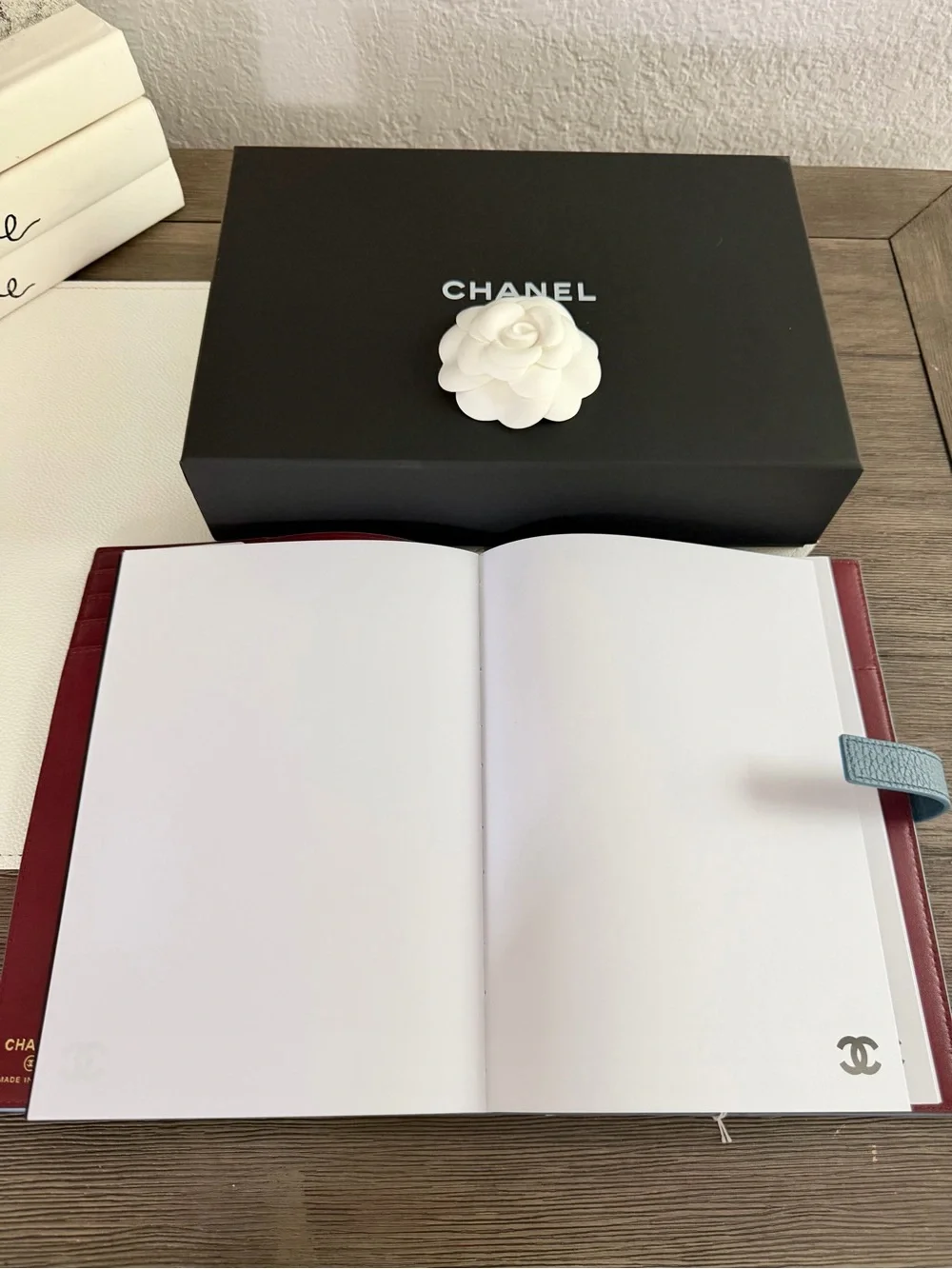 CHANEL Light Blue Quilted Leather Agenda Cover with Gold CC Clasp,notebook